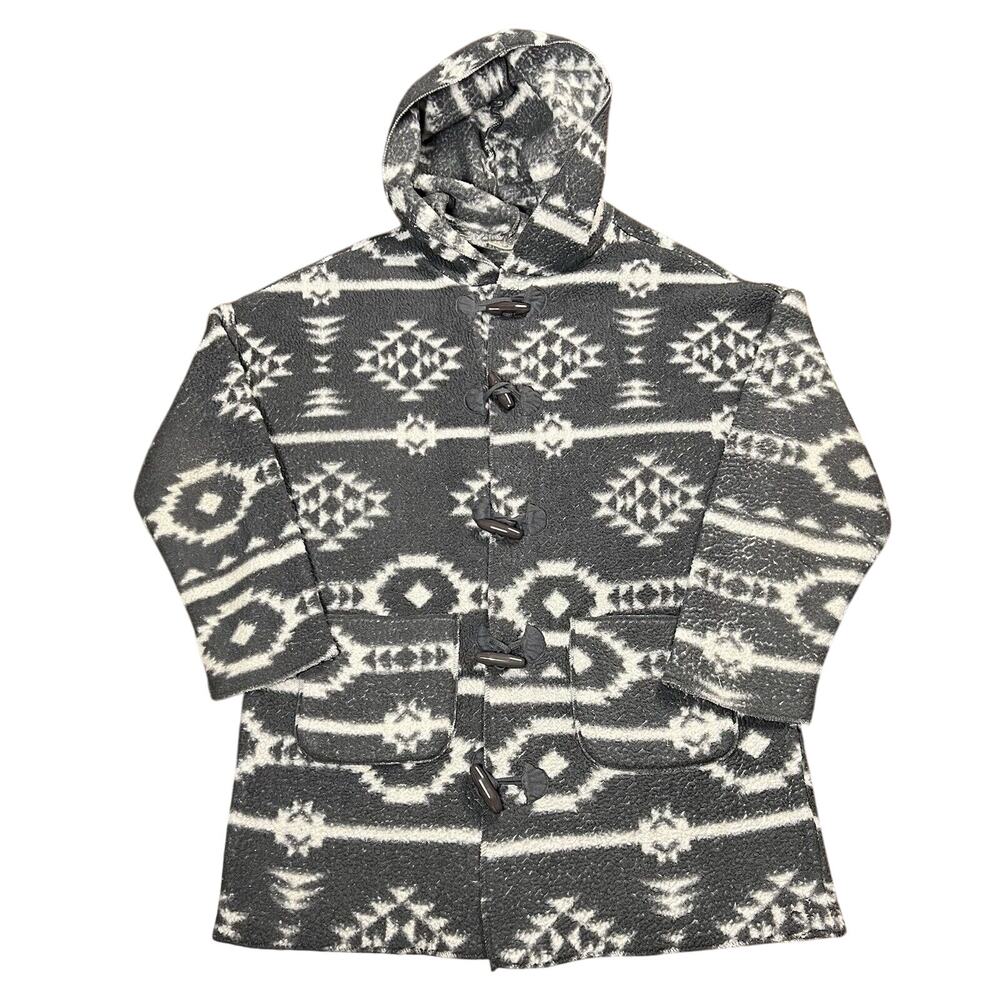 PJ Salvage Aztec Native Print Coat Hooded Grey White